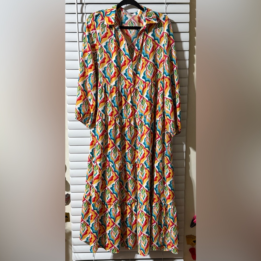 Colorful Geometric Print Maxi Dress
